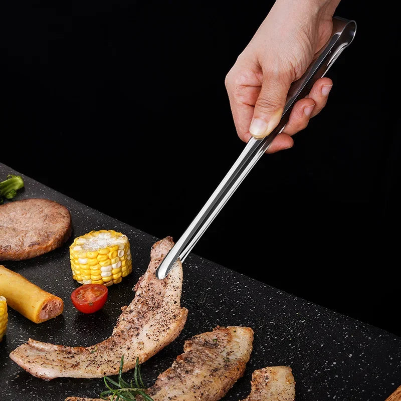 Edelstahl Grillzange – Rutschfester Lebensmittelclip, BBQ Steak, Brotzange, Kochutensilien, Küchen Gadgets für Partys