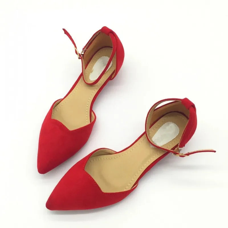 Frauen Schnalle Riemen Niedrig Absätze Pumps Spitz Zehe Flock D'Orsay Absätze Schuhe Einzelschuh Blau