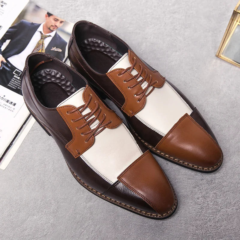 Goldene Sapling Party Schuhe Herren Retro Leder Casual Retro Patchwork Leder Flachformelle Hochzeit Oxfords