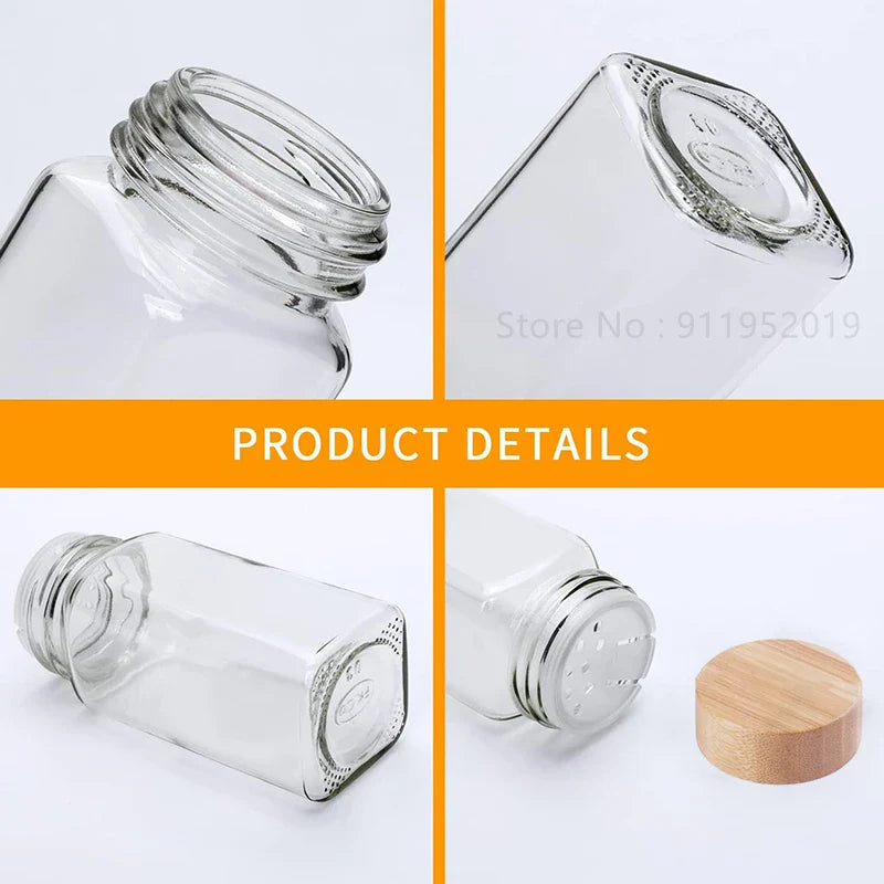 12 Stück Glas Gewürzgläser - 4 oz Glas Gewürzgläser mit Bambusdeckeln, Minimalistische Bauernhaus Gewürzetiketten Aufkleber, Zusammenklapptrichter