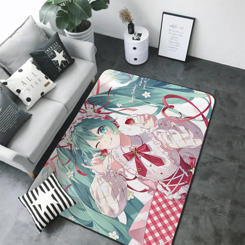 Anime Teppich Hatsune Miku Wohnzimmer Schlafzimmer Bett Decke Boden Kissen Zuhause Kinderzimmer Nacht Cartoon Kawaii Bodenmatte Teppiche