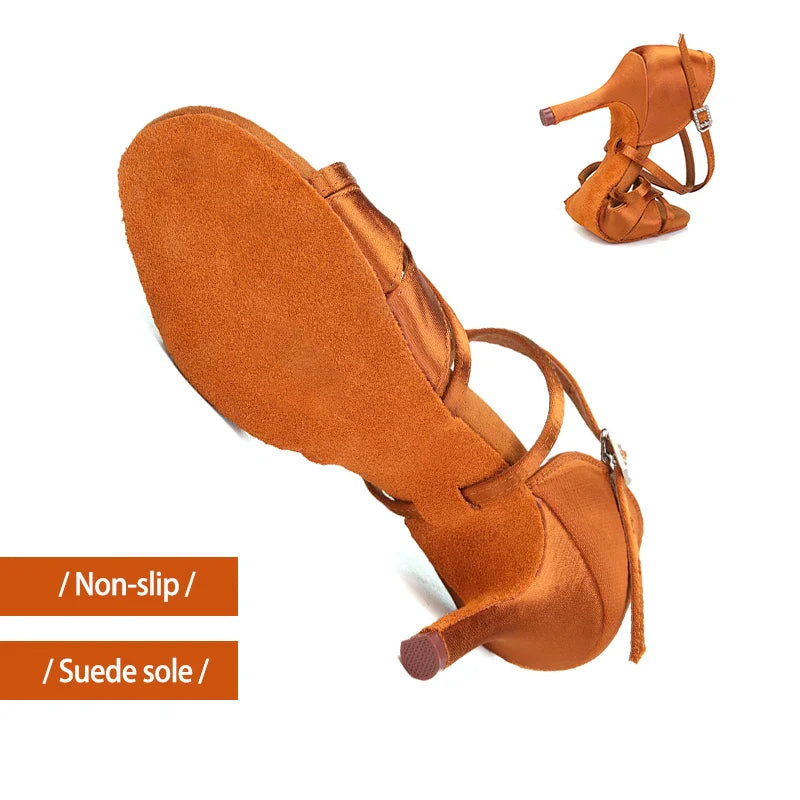 Lateinische Tanzschuhe Frauen Ballroom Tango Tanzschuhe Wildledersohlen Seidenpartysalsa Tanzschuhe für Damen