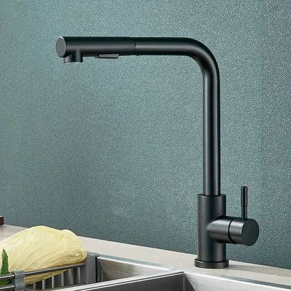Sandsberg | Schwarzer Auszieh-Küchenwasserhahn - Flexibler 2-Modus Strahl- und Sprühaufsatz, Edelstahl Mischbatterie für heißes und kaltes Wasser