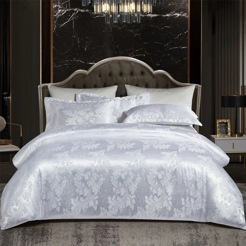 Luxuriöser Satin Rayon Jacquard Bettbezug in Gold & Blau