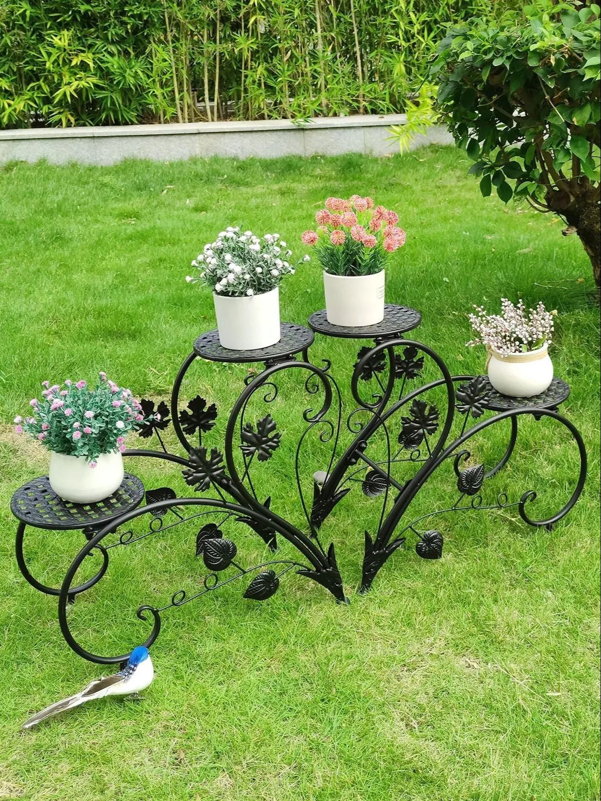 Elegante Pflanzenständer: 2x Metall Blumenständer für 4 Töpfe, Rostfrei für Garten & Balkon