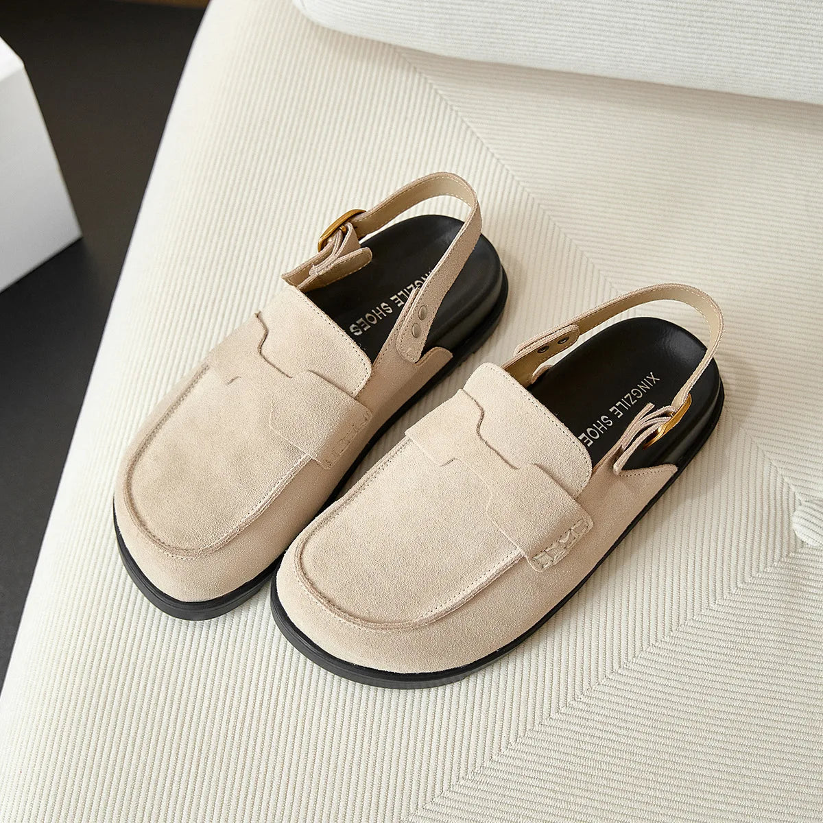 Birkenstocks Leder Überkopf Sandalen Damen Sommer Weichsohle Dicke Sohle Halbslipper zum Faulenzen Schuhe