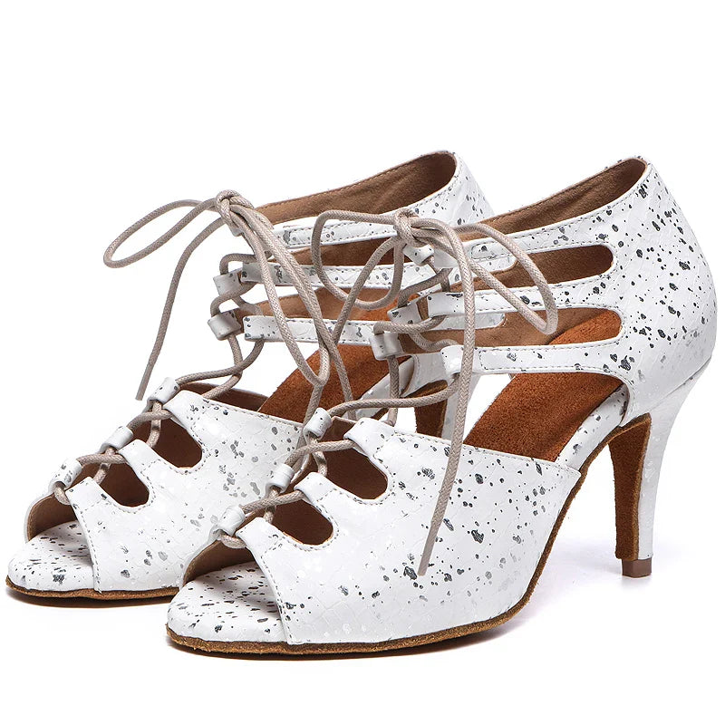 Lateinische Tanzschuhe Damen Schuhe Ballsaal Damen Tango Jazz Hochzeit Haut Blau Weiß Sandalen