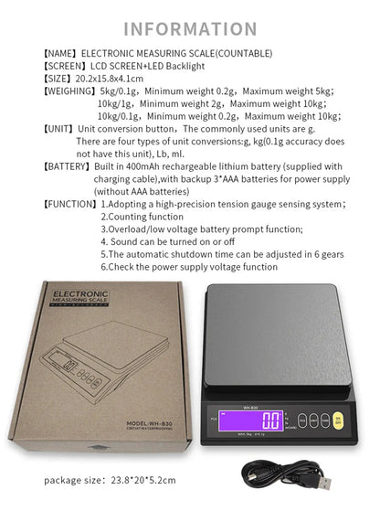 Sandsberg | 5 kg/0,1 g und 10 kg/1 g digitale elektronische Küchenwaage, LCD-Display, vollständig wasserdichtes Edelstahlbackwerkzeug