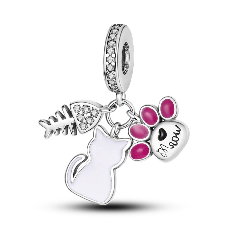 925 Silber Goldener Leopard Charms Perlen Bunte Chamäleon Nashorn Löwe Skarabäus Katze Anhänger Passend für Original Pandora Armband Schmuck