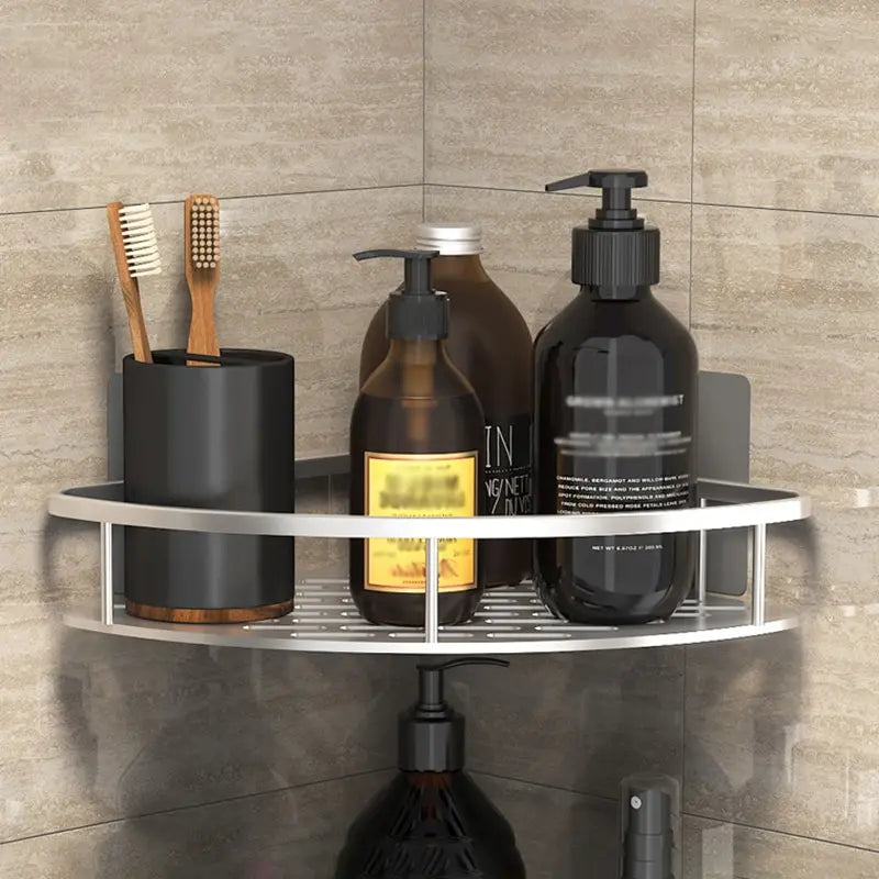 Sandsberg | Wandmontierter Badaufbewahrungshalter: No-Drill-Eckschrank-Duschhalter - WC-Shampoo-Organizer, Badezimmer-Ausrüstungsregale