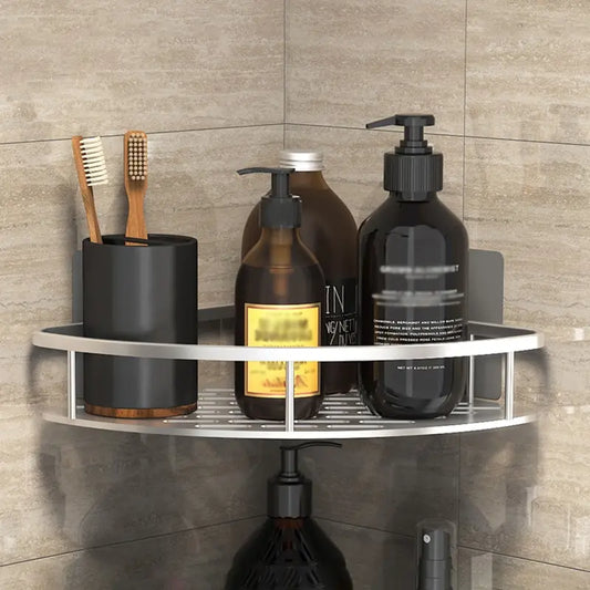 Sandsberg | Wandmontierter Badaufbewahrungshalter: No-Drill-Eckschrank-Duschhalter - WC-Shampoo-Organizer, Badezimmer-Ausrüstungsregale