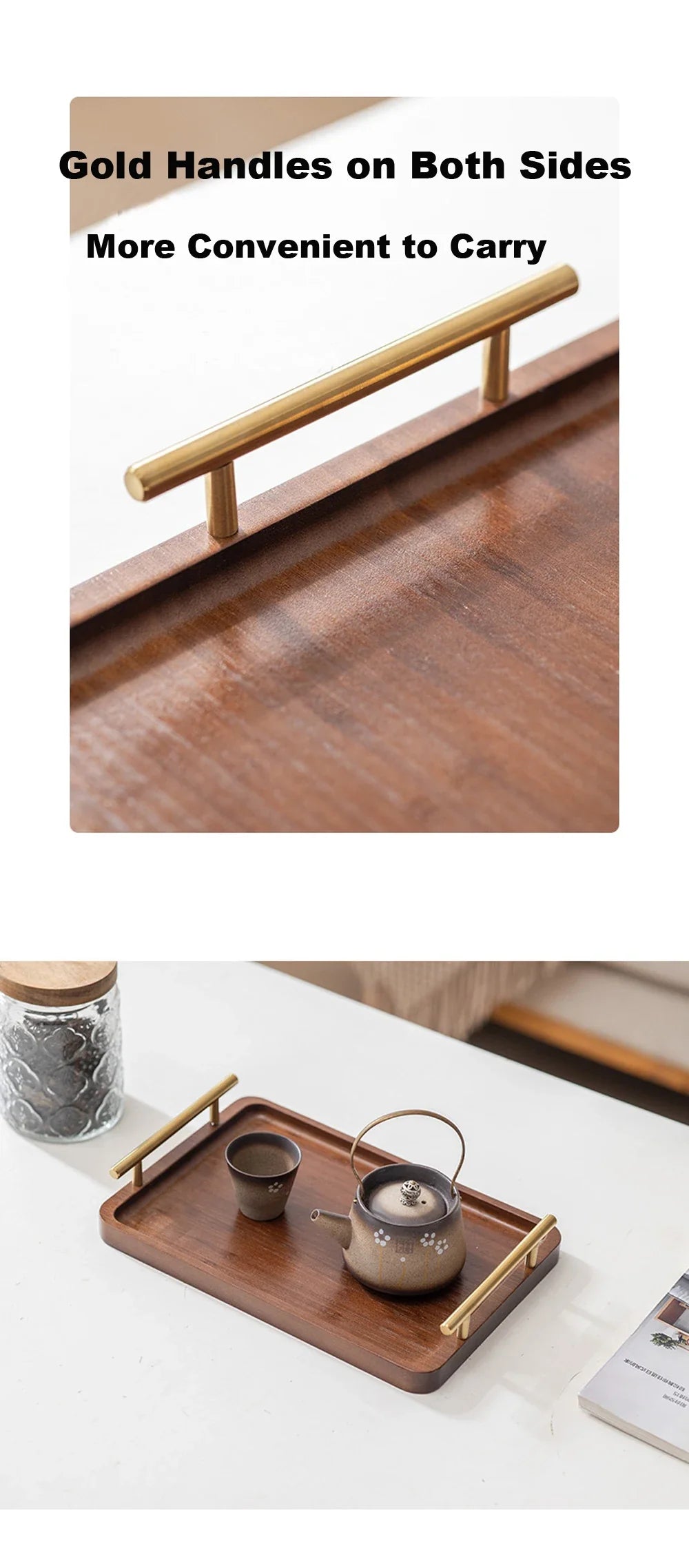Bambus Serviertablett mit Messinggoldgriffen, dekorative Servierplatten Bambus Frühstückstablett zum Essen, Arbeiten, Lagern
