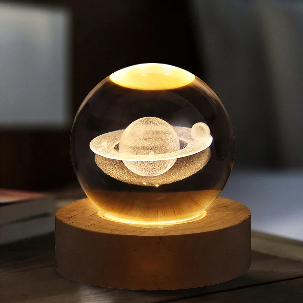Kristallkugel Nachttischlampe - Leuchtender Planet, Galaxie, Mond, Astronaut Tischlampe für Kinder Geschenke