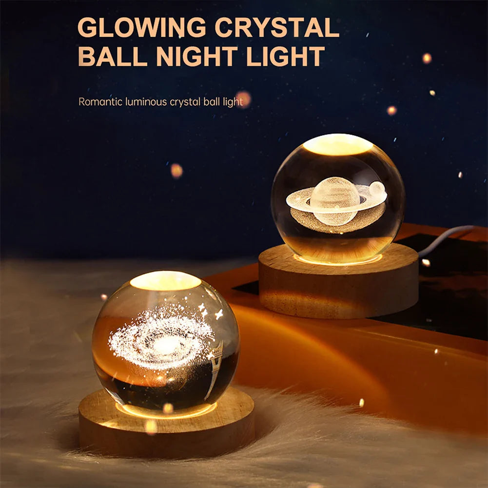 Kristallkugel Nachttischlampe - Leuchtender Planet, Galaxie, Mond, Astronaut Tischlampe für Kinder Geschenke