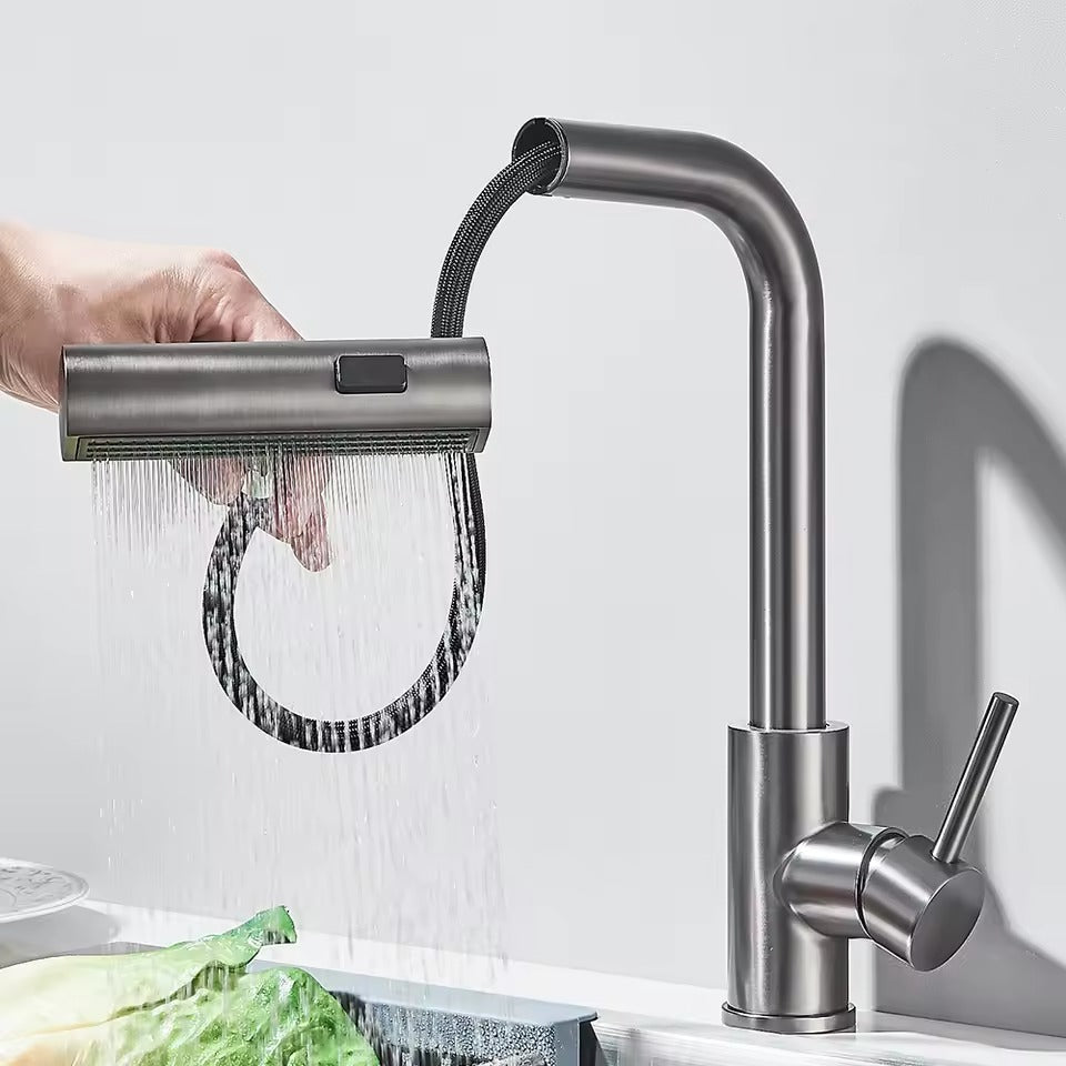 Ausziehbare Küchenarmatur mit Rückziehbarem 3-Wege-Sprühkopf Einhebel-Wasserkran für die Küche