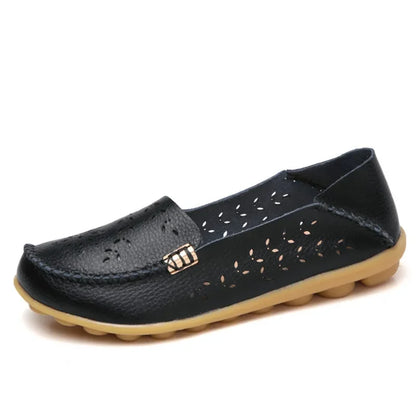 Faltbare Ballerina-Einlegesohlen Echter Leder Loafers Frauen Mokassins Sommer Blumen Rundzehen Rutschige Casual Schuhe