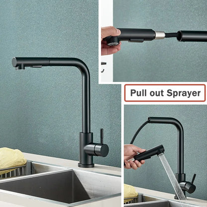 Sandsberg | Schwarzer Auszieh-Küchenwasserhahn - Flexibler 2-Modus Strahl- und Sprühaufsatz, Edelstahl Mischbatterie für heißes und kaltes Wasser