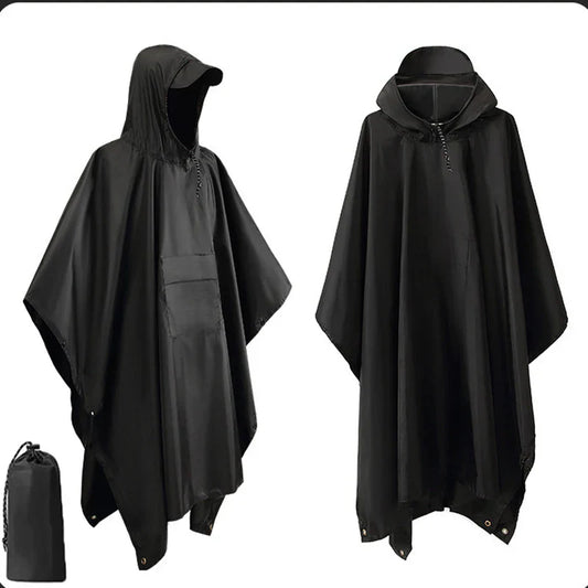 3 in 1 Outdoor Militär Regenmantel - Mit Kapuze wasserdichter Regenponcho mit Ärmeln, Motorrad-Regenabdeckung, ideal für Camping, Wandern und Reisen