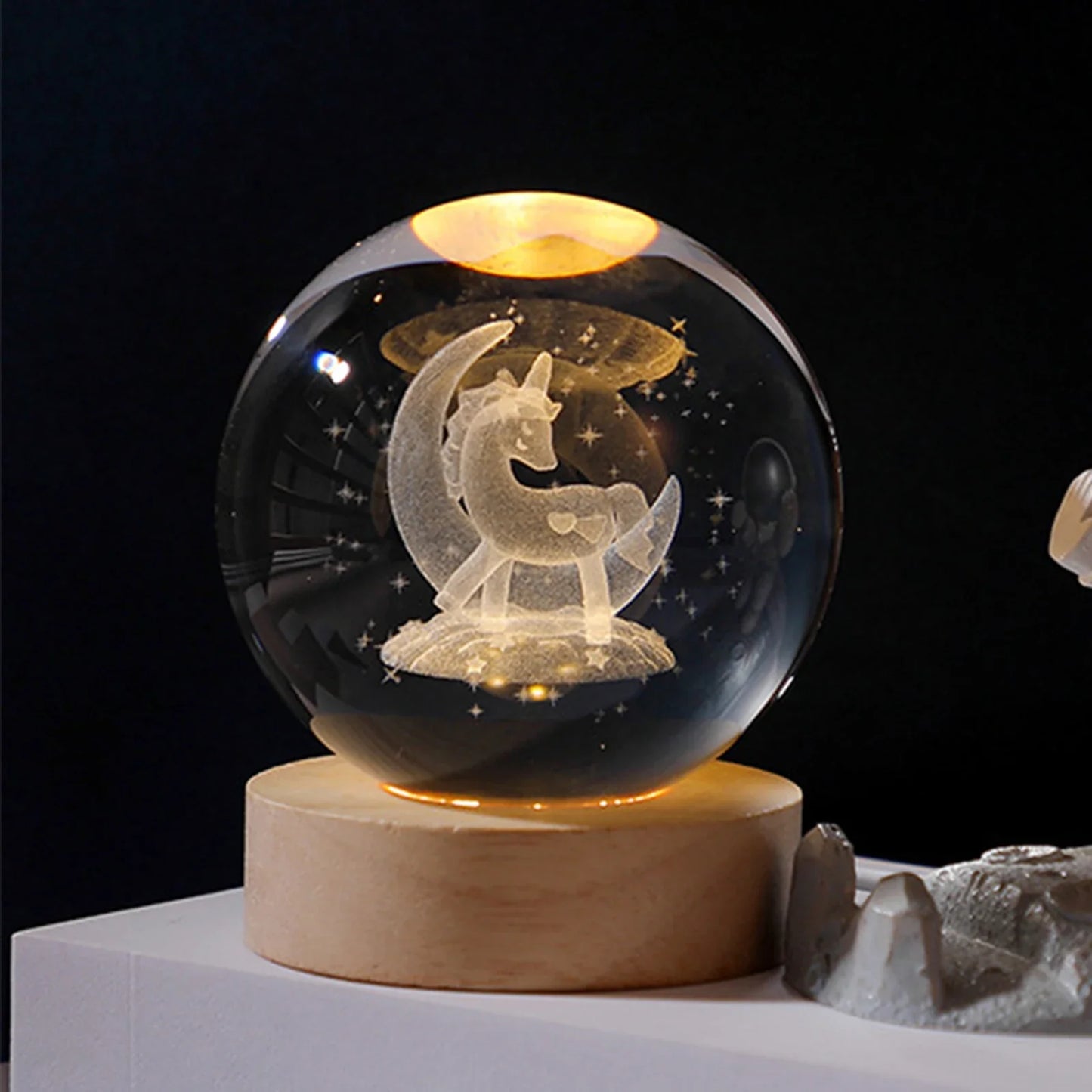 Kristallkugel Nachttischlampe - Leuchtender Planet, Galaxie, Mond, Astronaut Tischlampe für Kinder Geschenke