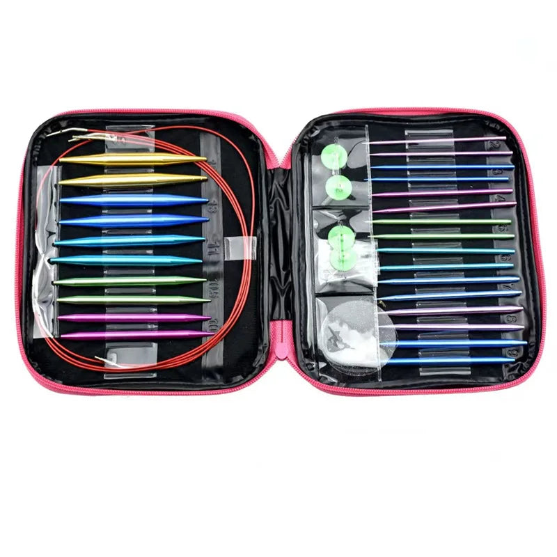 Aluminium Rundstricknadeln Set: Austauschbare Häkelhaken - Webgarn Strickhandwerkswerkzeuge Zubehör Kit