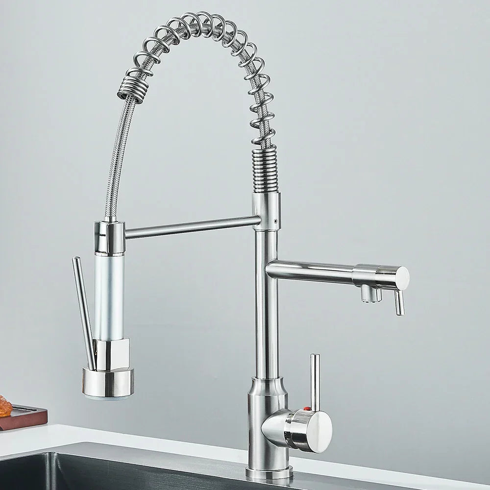 Wasserhahn mit Doppeltem Auslauf – Hochwertiger Wasserhahn für Flexibles Spülen, Schwenkbar, Ideal für Moderne Küchen, Leicht zu Reinigen und Einfache Montage