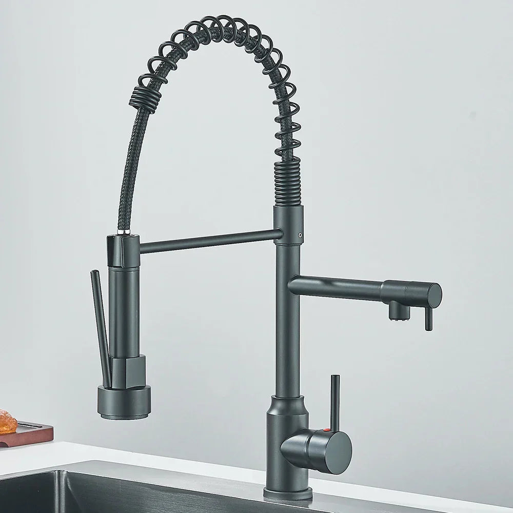 Wasserhahn mit Doppeltem Auslauf – Hochwertiger Wasserhahn für Flexibles Spülen, Schwenkbar, Ideal für Moderne Küchen, Leicht zu Reinigen und Einfache Montage