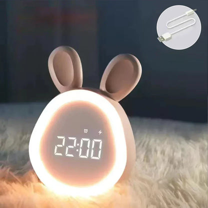 Niedlicher Kinder Wecker mit LED-Anzeige, Nachtlicht und Alarm – Hasenform für Jungen und Mädchen, Ideal für Kinderzimmer und sanftes Aufwachen