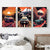 Retro Auto Leinwandmalerei Japan Mount Fuji Sonnenuntergang Wandkunst Landschaftsposter Wohnzimmer Innendruck Bilder Heimdekoration