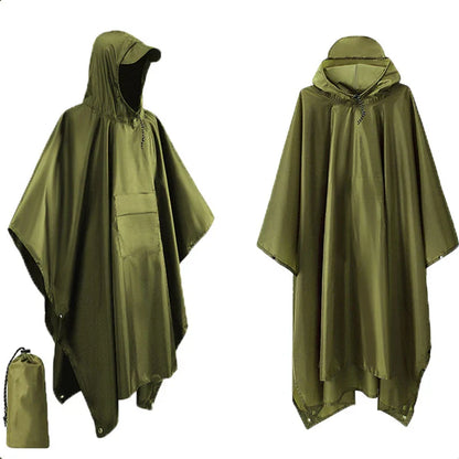 Sandsberg | 3 in 1 Outdoor Militär Regenmantel - Mit Kapuze wasserdichter Regenponcho mit Ärmeln, Motorrad Regenabdeckung, ideal zum Campen, Wandern und Reisen