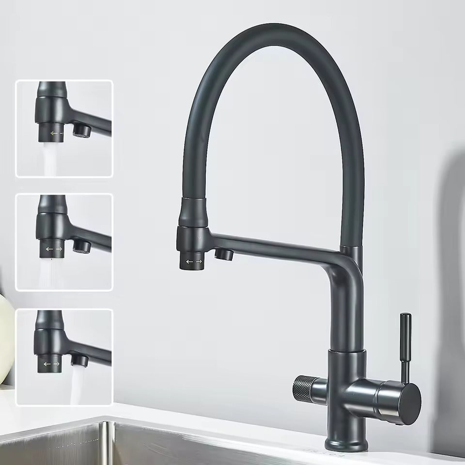 Spülbeckenarmatur mit Filterwasser, Dualer Auslauf, Wasserreinigungsfunktion, 360° drehbar, Küchenarmatur für die Küche