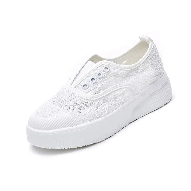 Sommer Schuhe Damen Sneakers Atmungsaktive Schnürschuhe Flats Damen Dicke Sohle Schwarz Weiß