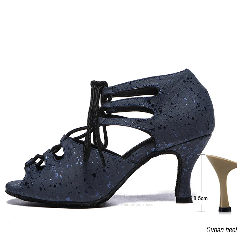 Lateinische Tanzschuhe Damen Schuhe Ballsaal Damen Tango Jazz Hochzeit Haut Blau Weiß Sandalen