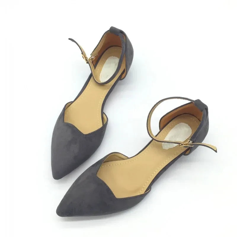 Frauen Schnalle Riemen Niedrig Absätze Pumps Spitz Zehe Flock D'Orsay Absätze Schuhe Einzelschuh Blau