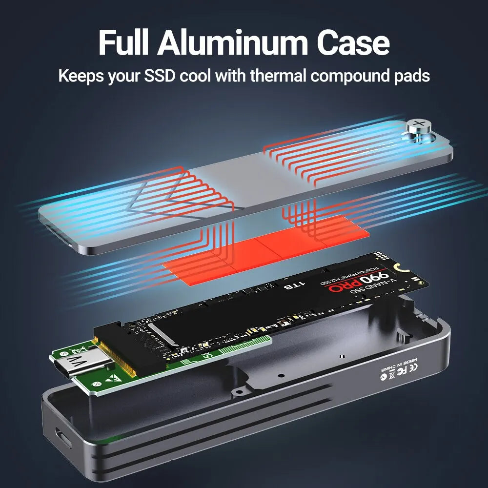SwiftOpslag | M.2 NVMe/SATA SSD Gehäuse | USB 3.2 Gen 2 | Aluminium Gehäuse.