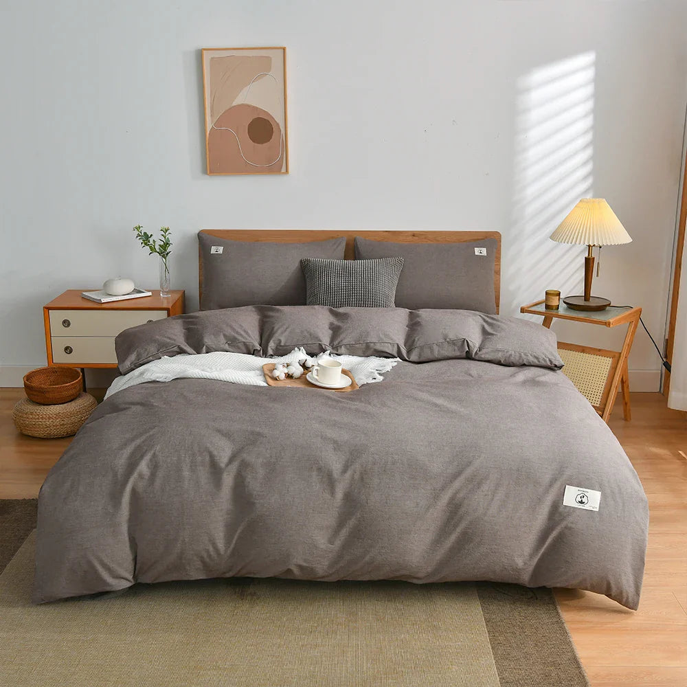 Sandsberg | 100% Baumwolle Bettdeckenbezug Set mit Kissenbezug Japan Stil Gitter Bettbezug 220x240 Bettbezug Set King Size