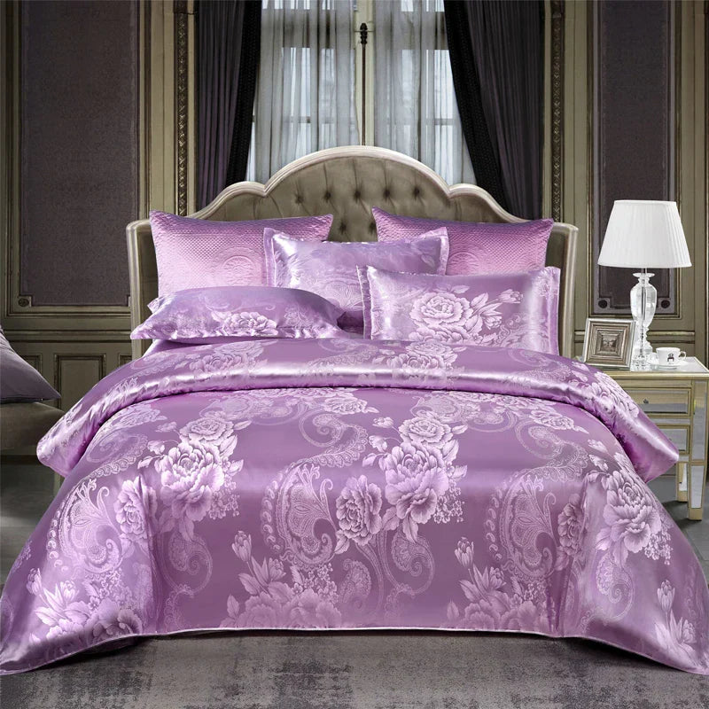 Luxuriöser Satin Rayon Jacquard Bettbezug in Gold & Blau