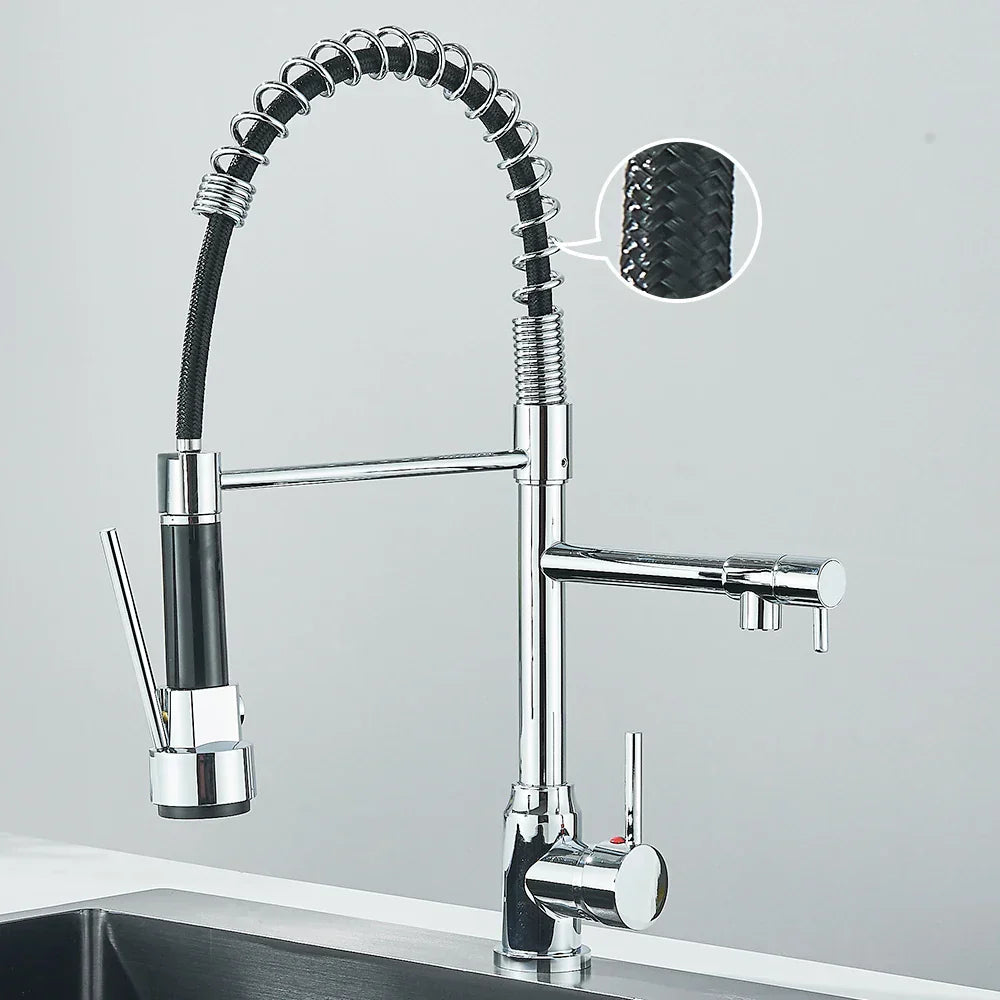 Wasserhahn mit Doppeltem Auslauf – Hochwertiger Wasserhahn für Flexibles Spülen, Schwenkbar, Ideal für Moderne Küchen, Leicht zu Reinigen und Einfache Montage