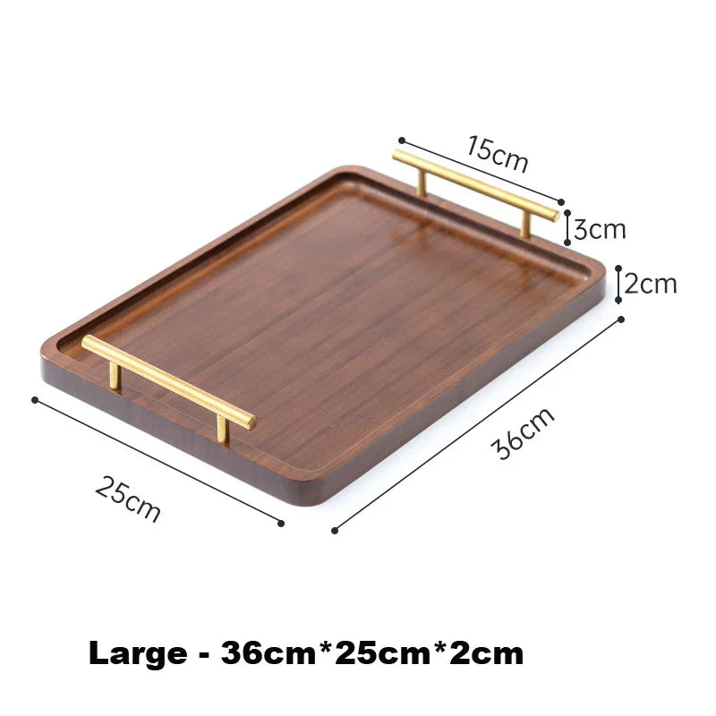 Bambus Serviertablett mit Messinggoldgriffen, dekorative Servierplatten Bambus Frühstückstablett zum Essen, Arbeiten, Lagern