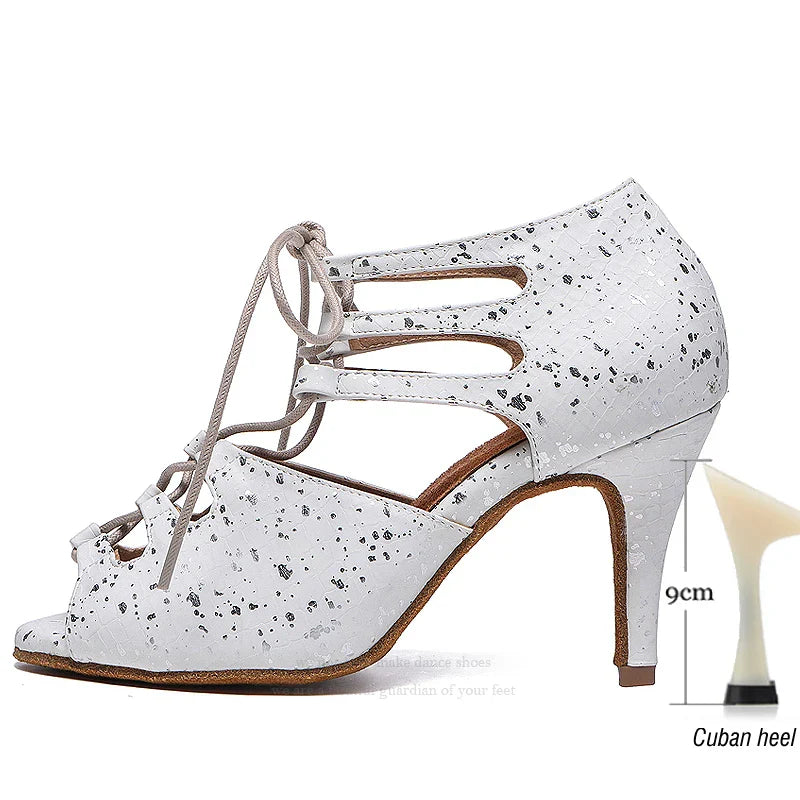 Lateinische Tanzschuhe Damen Schuhe Ballsaal Damen Tango Jazz Hochzeit Haut Blau Weiß Sandalen