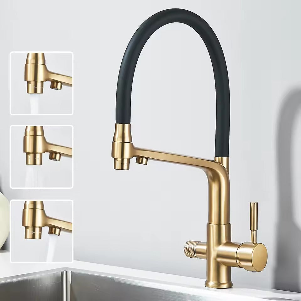 Spülbeckenarmatur mit Filterwasser, Dualer Auslauf, Wasserreinigungsfunktion, 360° drehbar, Küchenarmatur für die Küche