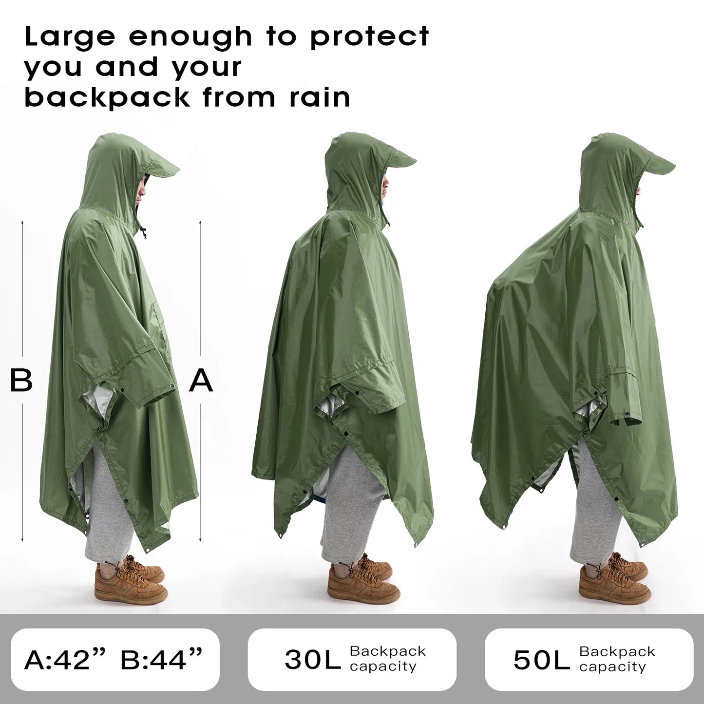 3-in-1 Outdoor Militär Regenmantel - Wasserdicht, Multifunktionales Herren- und Damen-Poncho - Motorrad Regenbekleidung und Picknickdecke