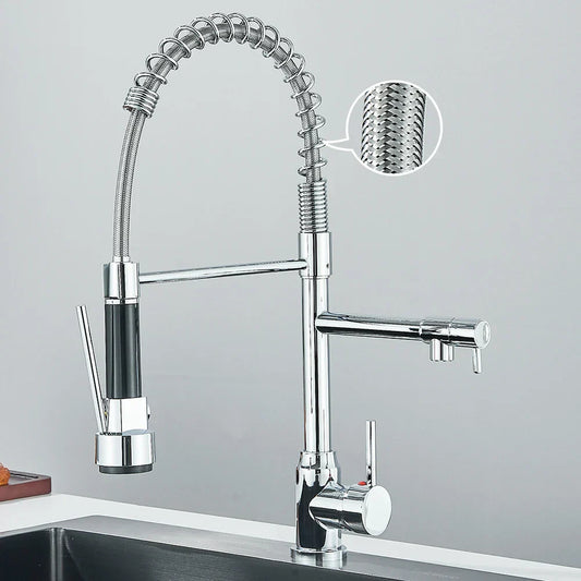 Wasserhahn mit Doppeltem Auslauf – Hochwertiger Wasserhahn für Flexibles Spülen, Schwenkbar, Ideal für Moderne Küchen, Leicht zu Reinigen und Einfache Montage