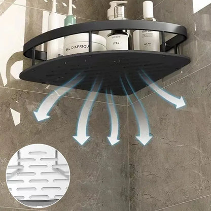 Sandsberg | Wandmontierter Badaufbewahrungshalter: No-Drill-Eckschrank-Duschhalter - WC-Shampoo-Organizer, Badezimmer-Ausrüstungsregale