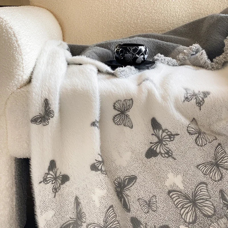 Sandsberg Hochwertige Herbst Winter Warme Decken für Sofa Schmetterling Jacquard Imitation Nerzfell Wärme Decke Hochwertige Schal Decke