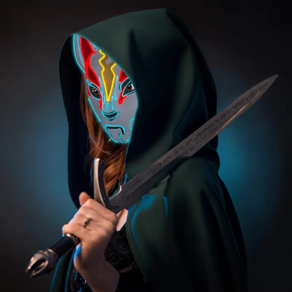 Sandsberg | Leuchtende LED V-Face Fuchsmaske für Halloween & Cosplay