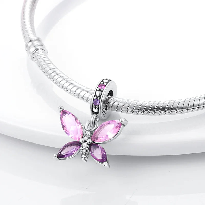 925 Silber Goldener Leopard Charms Perlen Bunte Chamäleon Nashorn Löwe Skarabäus Katze Anhänger Passend für Original Pandora Armband Schmuck