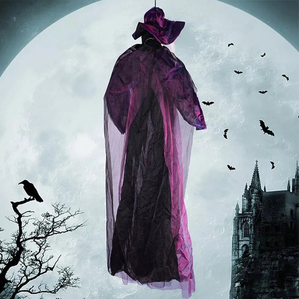 6-Fuß Lebensgroße Animierte Sprechende Hexe in Lila – Geräuschaktivierte Halloween-Hexe mit Leuchtenden Augen und Kreischendem Geräusch für Innen- und Außendekoration
