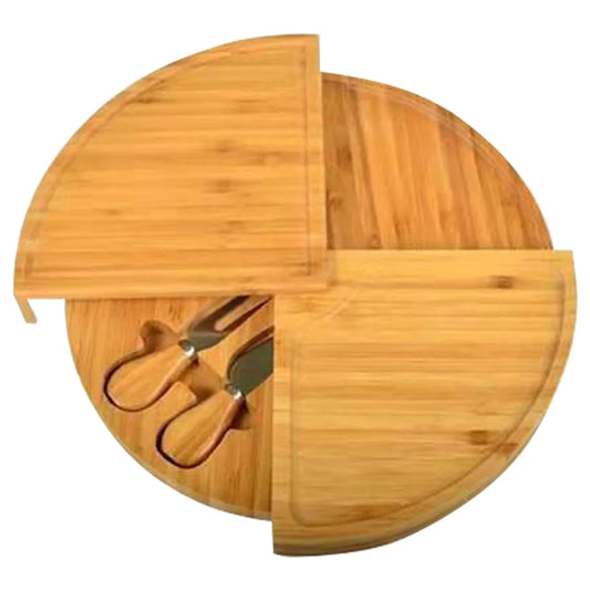 Bambus Käsebrett mit Messer Set – 37cm Drehende Servierplatte, Perfekt für Geschenke & Vorspeisen