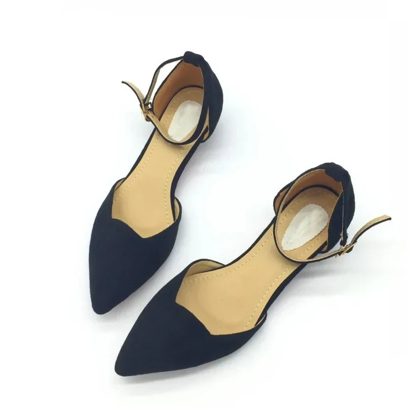 Frauen Schnalle Riemen Niedrig Absätze Pumps Spitz Zehe Flock D'Orsay Absätze Schuhe Einzelschuh Blau