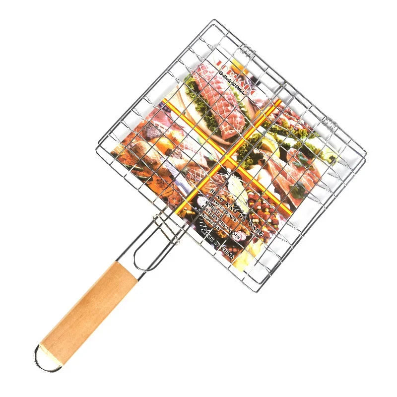 Großes Edelstahl Grillkorb – Klappbares BBQ-Regal für Fisch, tragbare Outdoor-Camping- & Kochzubehör